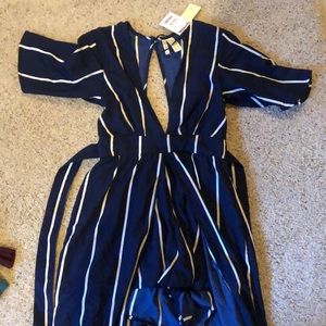 Blue and White Striped Romper Dress
